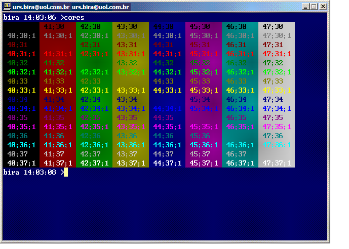 Tabela de cores no Linux